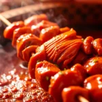 Tandoori Paste being applied to skewers in a traditional tandoor for flavorful grilling,